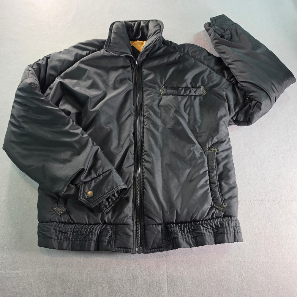 Vintage Deep North Black Puffer Jacket Mens 18 Yellow Lining Retro Ski Winter